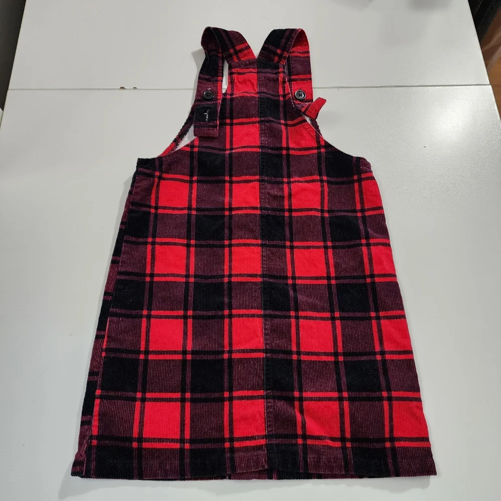 Girls Red & Black Buffalo Plaid Corduroy Overall Dress Dressalls Size 6x/7 - Picture 7 of 7